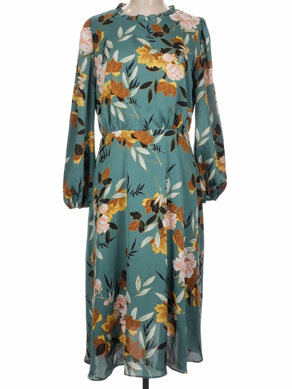 Chelsea28 Teal Floral Long-Sleeve Midi Dress